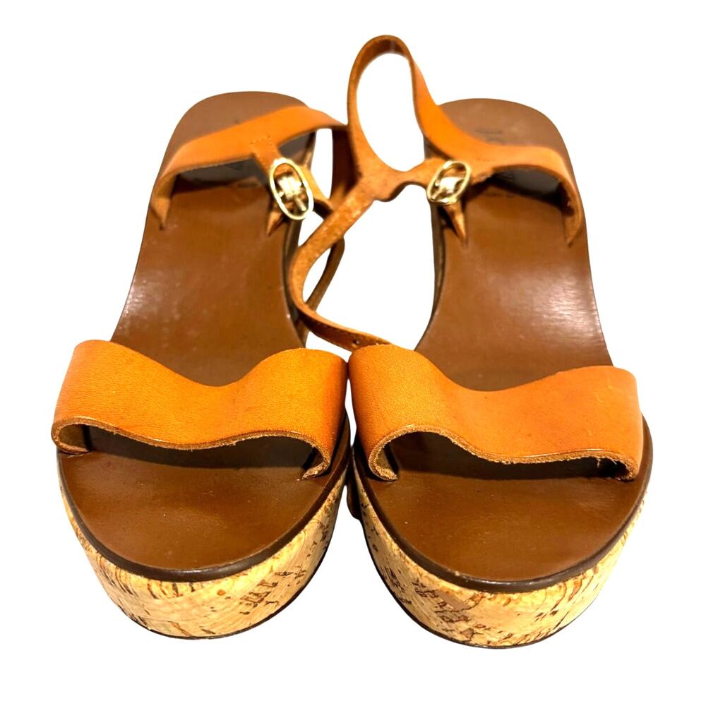 J Crew Boho casual sandals cork heels platforms tan leather uppers US size 10M